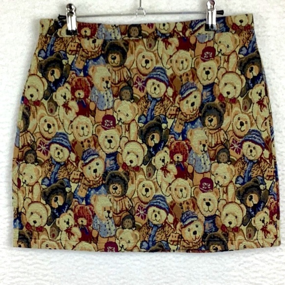 Cider Teddy Bear Print Mini Skirt Size Large. - Picture 1 of 8